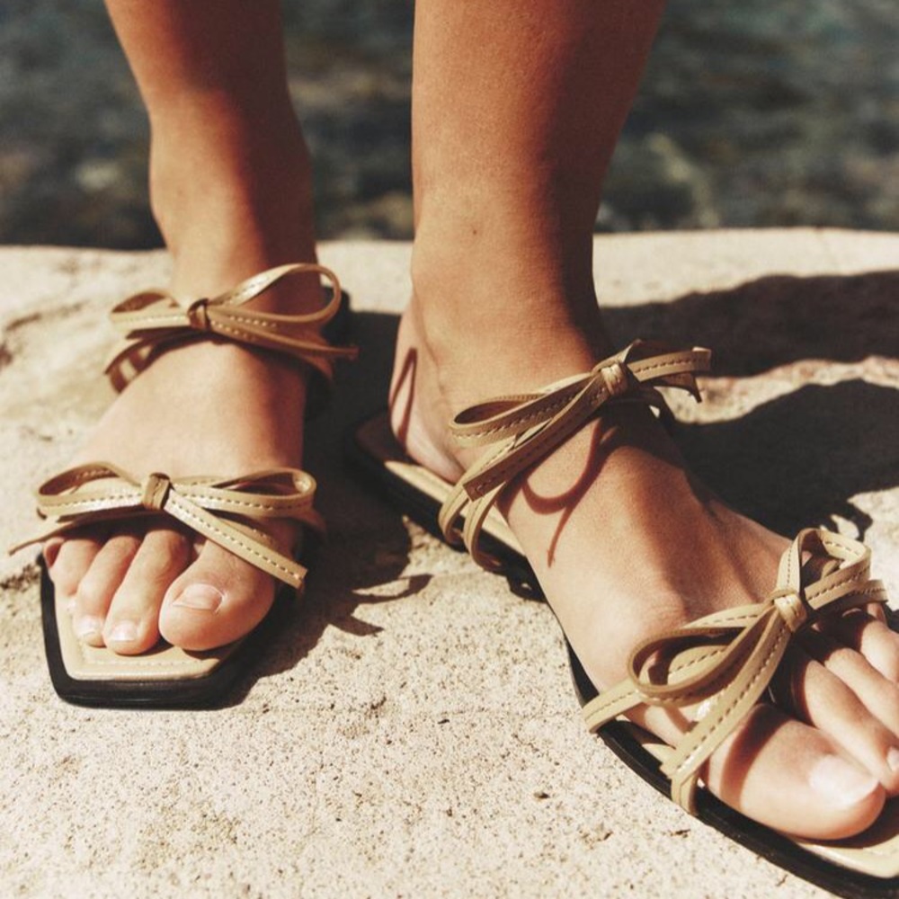 ZARA Bow Trim Flat Sandals - Picture 2 of 10